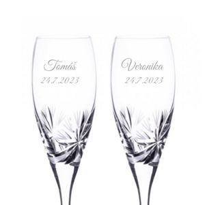 Dekorant svatby Svatební ručně broušené sklenice na šampaňské Mašle 150 ml 2KS