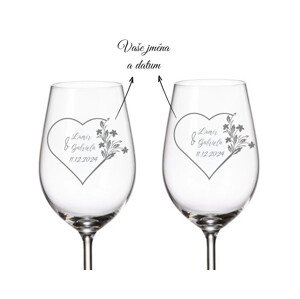 Dekorant svatby Svatební sklenice na bílé víno SRDÍČKO KVÍTÍ 350 ML 2KS
