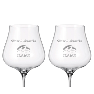 Crystalite Bohemia Svatební sklenice na červené víno Prstýnky 740 ml 2KS