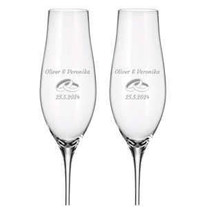 Crystalite Bohemia Svatební sklenice na šampaňské Prstýnky 200 ml 2KS