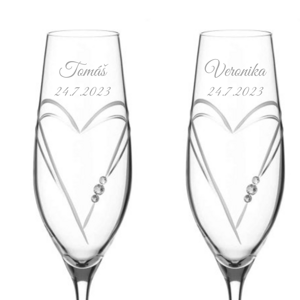 Dekorant svatby Svatební sklenice na šampaňské Hearts s krystaly Swarovski 210ml 2KS