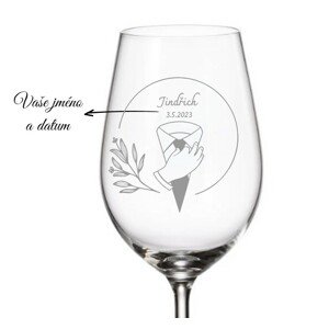 Dekorant svatby Sklenička na bílé víno pro ženicha OBLEK