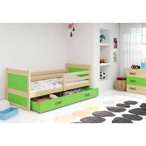 Expedo Dětská postel FIONA P1 COLOR + úložný prostor + matrace + rošt ZDARMA, 80x190 cm, borovice, zelená