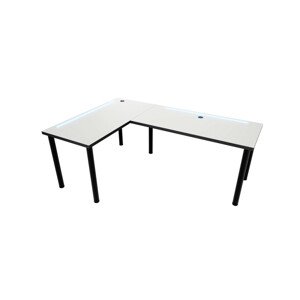 Expedo Počítačový rohový stůl LOOK N s LED, 200/135x73-76x65, bílá/černé nohy, levý