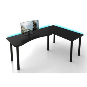 Expedo Počítačový rohový stůl MOOD L s LED, 200/135x73-76x65, černá, pravý