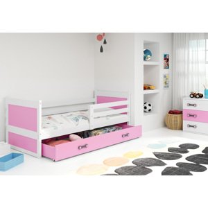 Expedo Dětská postel FIONA P1 COLOR + úložný prostor + matrace + rošt ZDARMA, 80x190 cm, bílý, růžová
