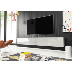 Expedo TV stolek MENDES D 180, 180x30x32, bílá/bílá lesk + LED