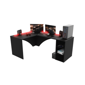 Expedo Počítačový rohový stůl CARAMBOL + LED, 185x74x135, černá, levá