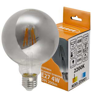 LED žárovka G95 - E27 - 4W - FILAMENT - kouřová - teplá bílá