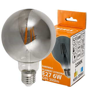 LED žárovka G95 - E27 - 6W - FILAMENT - kouřová - teplá bílá